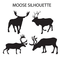 Set of deer silhouettes, Moose silhouettes vector illustration.