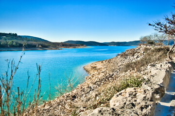 Lake of Sainte-Croix (Lac de Sainte-Croix, Gorges du Verdon) in the Provence-Alpes-Côte d'Azur region, France