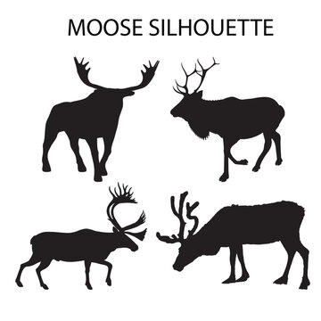 Set of deer silhouettes, Moose silhouettes vector illustration.