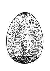 Easter egg, coloring page for edults, mandala style, floral style, hand drawn illustration on white background