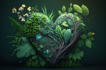 Heart filled with a forest, sustainability concept, generative, AI