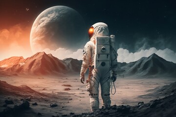 Astronaut standing on an unknown planet, generative, AI