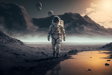 Astronaut on an unknown planet, generative, AI