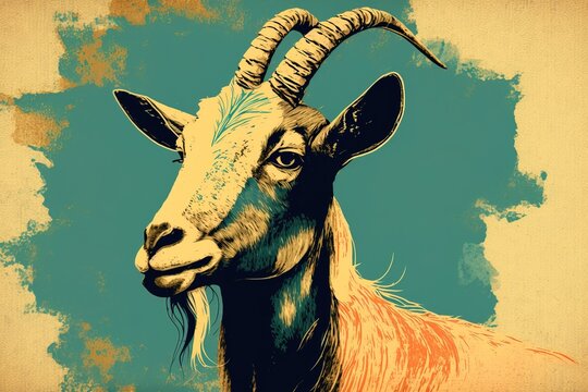 an image of goat painting illustration for graphic design, wall art or poster background  generative ai