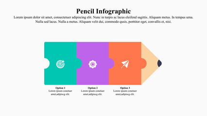 Pencil infographic presentation template with icon and text space.