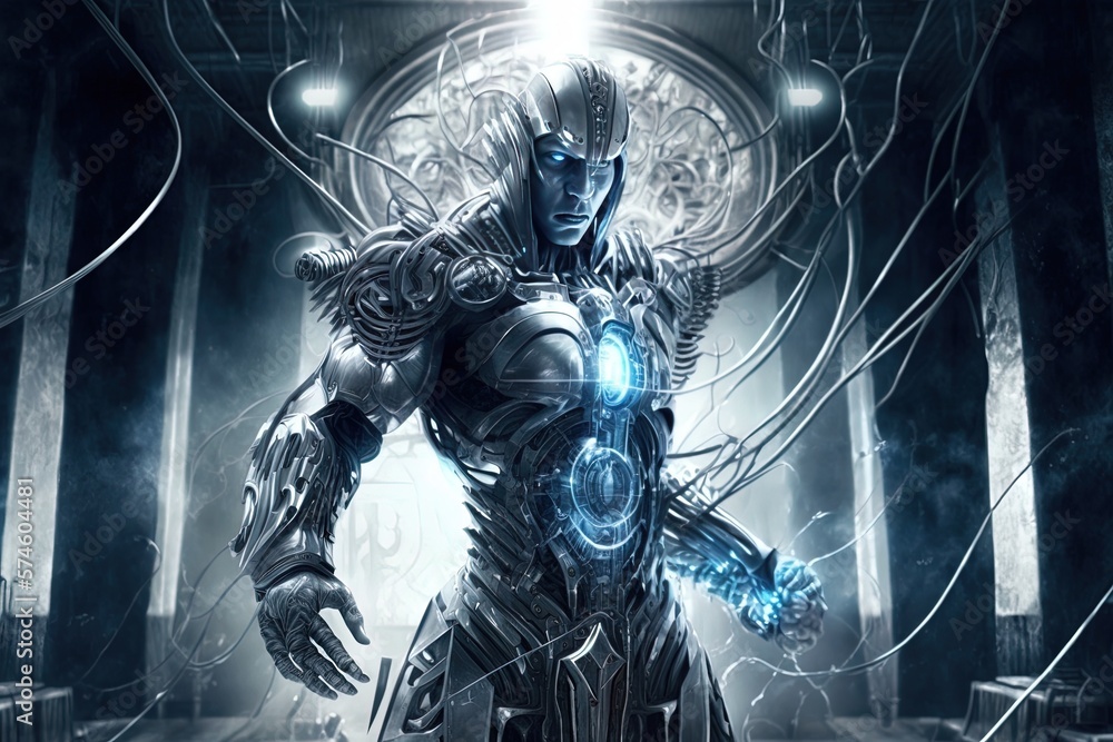 Poster rhythms of steel and spells combined for an unparalleled cybernetic experience generative ai