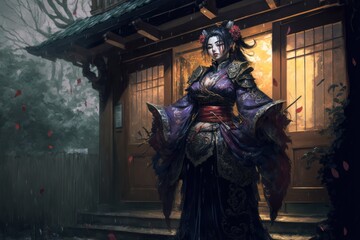 Fototapeta na wymiar Japanese Female Geisha Warrior, Character Concept, Digital Illustration, Generative AI
