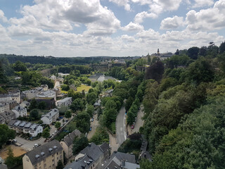 Fototapeta na wymiar Houses and trees from above in Luxembourg City