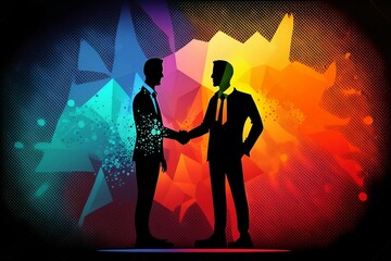 Handshake between two businessmen, gradient background, generative AI