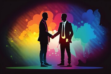 Business people shaking hands, paint splatter, generative, AI