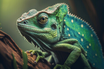 Fototapeta premium Chameleon. The concept of disguise and bright skins. Exotic Tropical Pet. Generative AI
