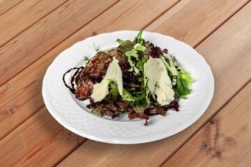 Tasty fresh salad on plate. Fastfood concept.