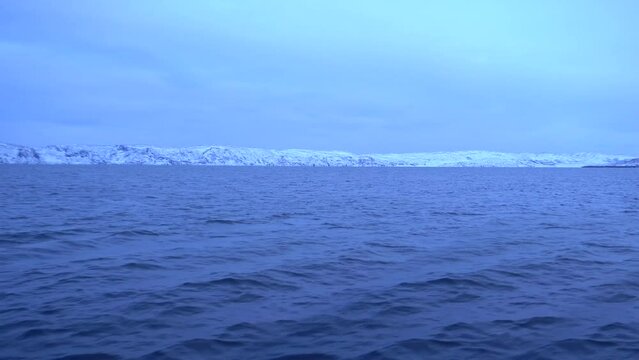 View of the Kola Bay with coastline from Boat trip. Murmansk, Russia
