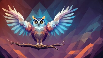 Owl in low polygon style, Generative AI