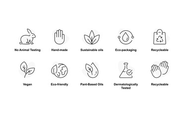 Set of icons for eco friendly products. Vector line icons with editable stroke.