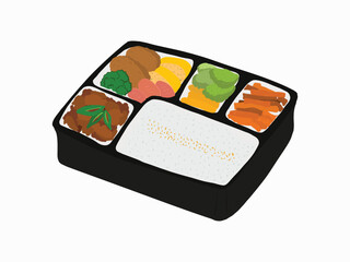 vector hand drawn rice box with meat and vegetables illustration