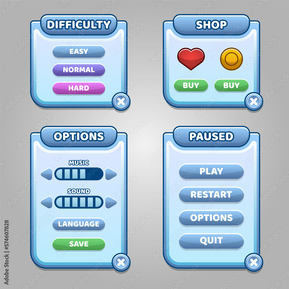 Aufkleber complete blue menu of graphical user interface gui