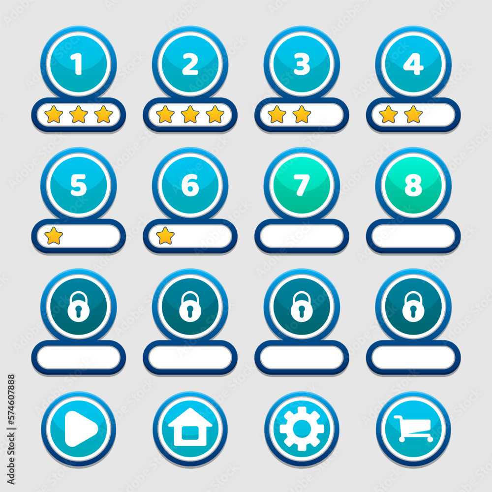 Aufkleber blue round game levels and buttons interface gui