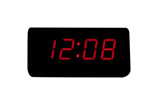 Digital alarm clock time LED red number on black digital electric isolated on cutout PNG. time symbol concept for celebrating the New Year.