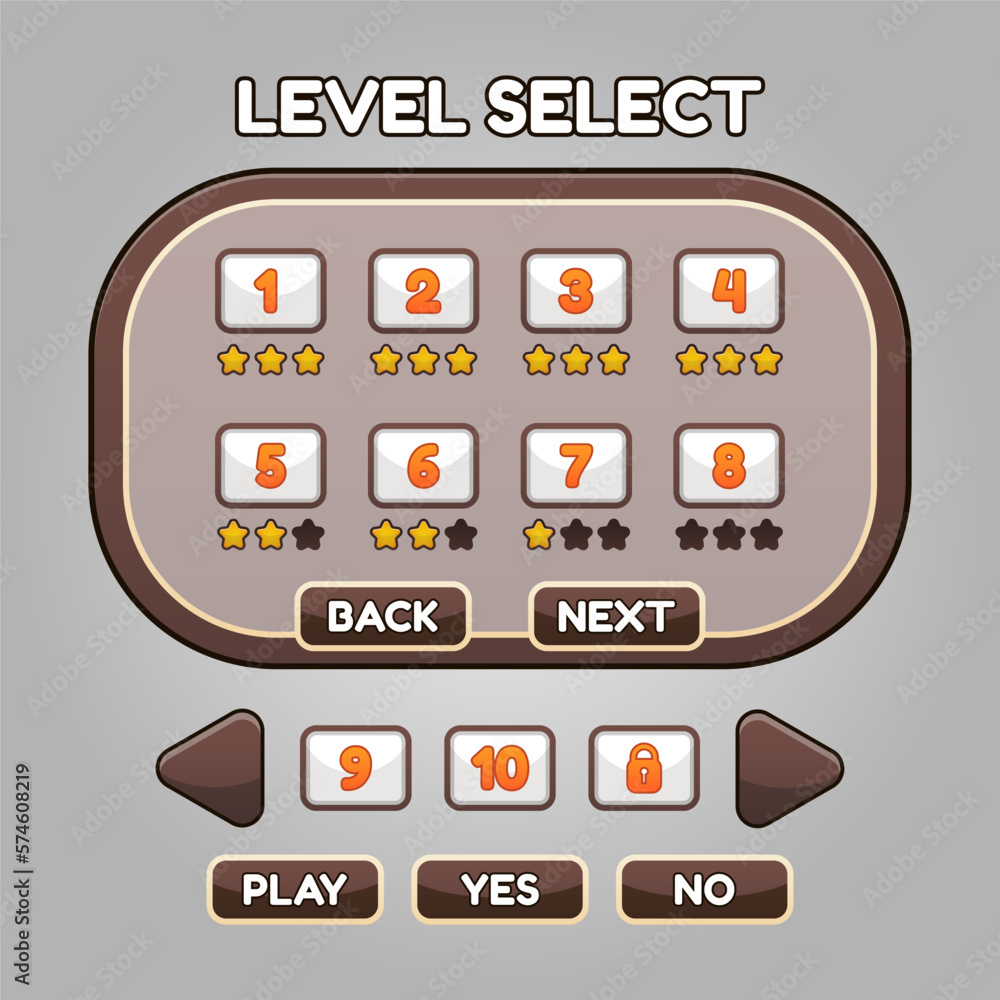 Aufkleber game level select ui and button