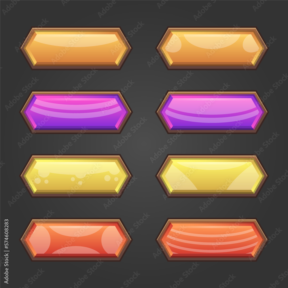 Poster gem game hexagon buttons with wood frame set