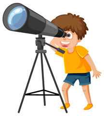 A boy looking through telescope