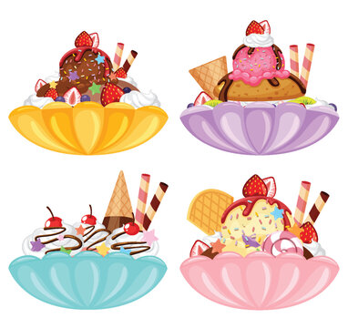 Colorful delicious desserts set