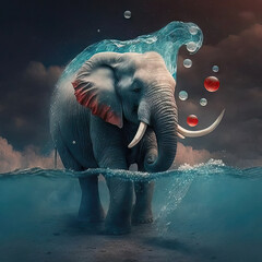 AI generated elephant in the water