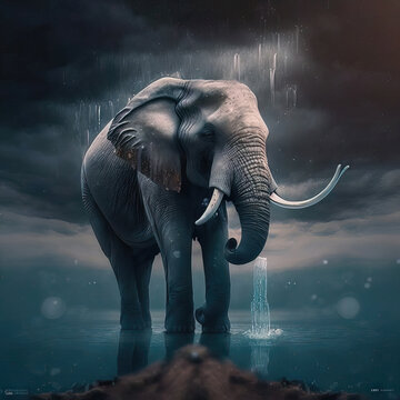 AI generated elephant in the water