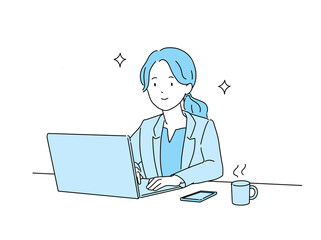 イラスト デスクワークをするビジネスウーマン