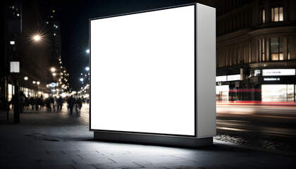Empty space advertisement board, blank white signboard on roadside in city, Square blank billboard in city in night time, 
 - obrazy, fototapety, plakaty