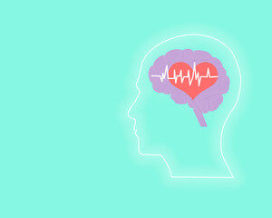 Graphic illustration of human brain with heart