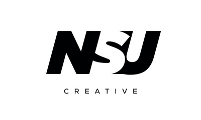 NSU letters negative space logo design. creative typography monogram vector	