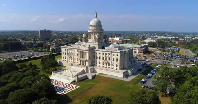 4k state capitol building aerial providence rhode island city urban freedom circle