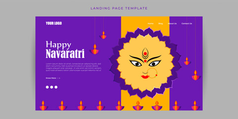 Vector illustration of Happy Navratri wishes Website landing page banner mockup Template