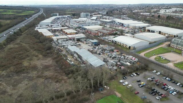 Debden Essex UK  industrial estate Drone, Aerial, view from air, birds eye view,