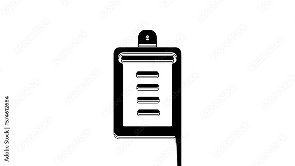 Poster black clipboard with checklist icon isolated on white background. control list symbol. survey poll o
