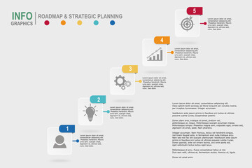 Infographic template for business plan ,strategy, roadmap. 5 Steps Modern Timeline diagram with graphs and business icon, presentation vector infographics