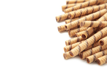 Wafer roll sticks cream rolls isolated on white background