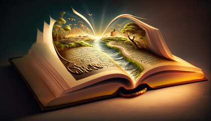 "Magical Book of Wonders" - a surrealistic and enchanting wallpaper background, featuring a book of magic and wonder