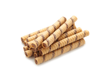 Wafer roll sticks cream rolls isolated on white background