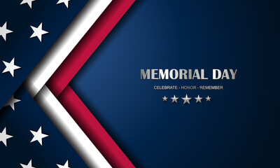 Happy memorial day background with metal look text. Vector illustration