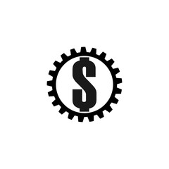 The dollar sign in the gear icon in a flat style isolated on white