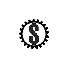 The dollar sign in the gear icon in a flat style isolated on white