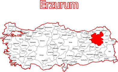 Vektorkarte der Türkei - mit Landkreiskarte des Districts Erzurum
