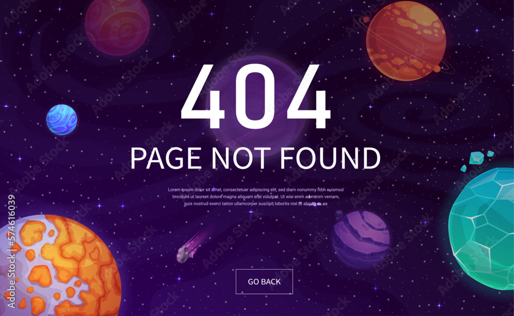 Poster page 404 starry galaxy space, vector notification