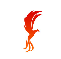 Phoenix, magic flaming bird icon or symbol