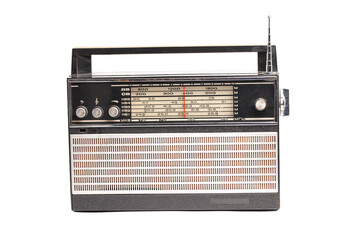 Old transistor radio isolated on white