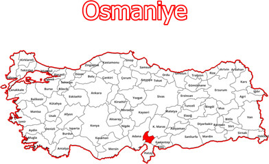 Vektorkarte der Türkei - mit Landkreiskarte des Districts Osmaniye