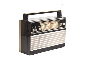 Old transistor radio isolated on white